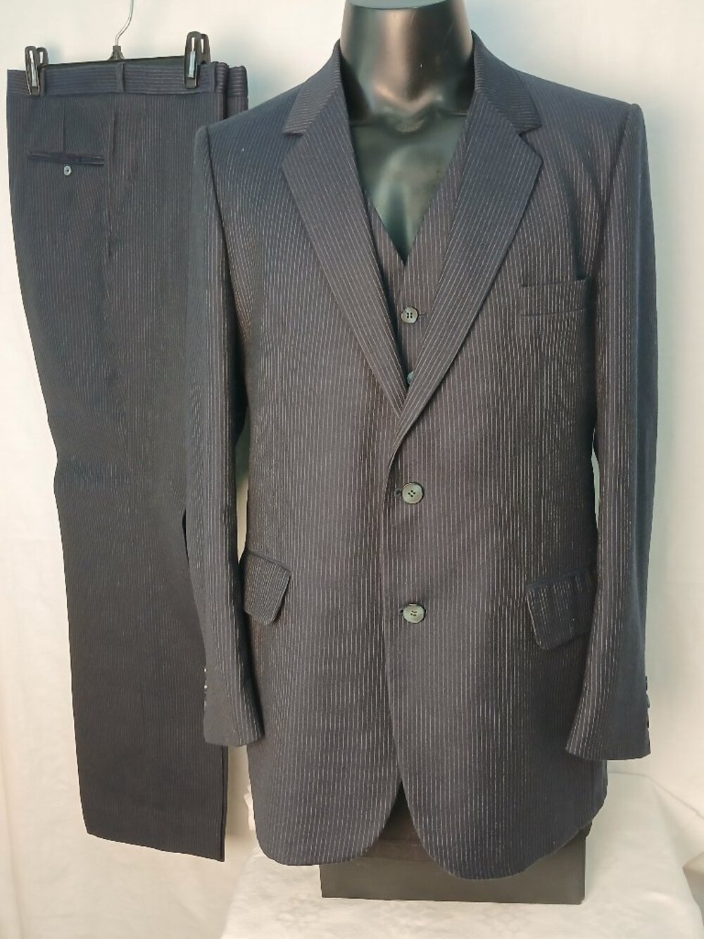 3-Piece Navy Wool PinStripe Suit